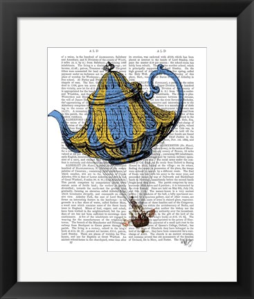Framed Flying Teapot 3 Blue and Yellow Print