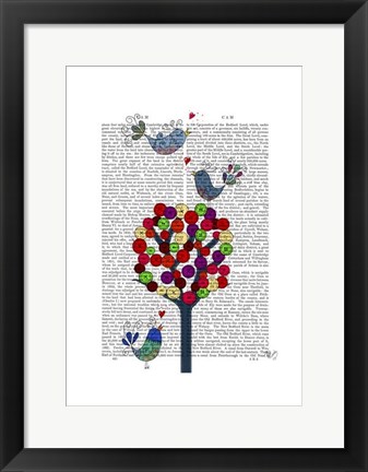 Framed Button Tree and Birds Blue Print
