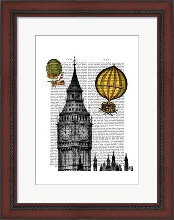 Framed Big Ben and Vintage Hot Air Balloons Print