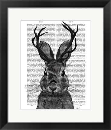 Framed Jackalope with Grey Antlers Print