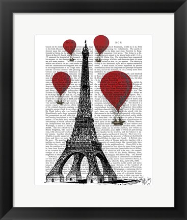 Framed Eiffel Tower and Red Hot Air Balloons Print