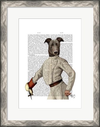 Framed Greyhound Fencer in Cream Portrait Print