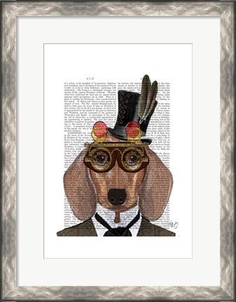 Framed Dachshund with Top Hat and Goggles Print