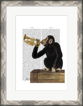 Framed Monkey Playing Trumpet Print