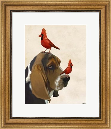 Framed Basset Hound and Birds II Print