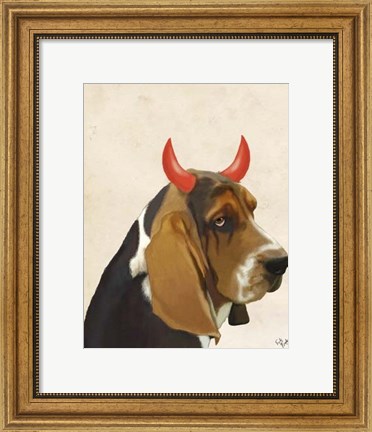 Framed Little Devil Basset Hound Print