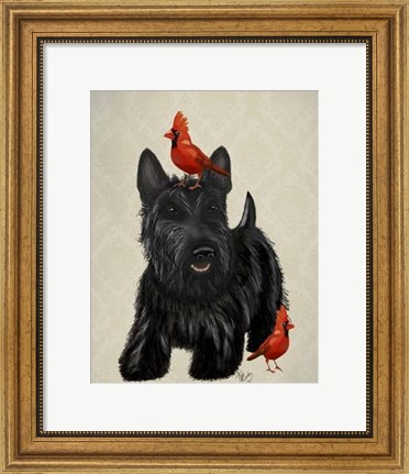 Framed Scottie Dog and Red Birds Print