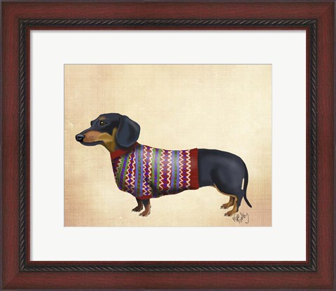 Framed Dachshund With Woolly Sweater Print