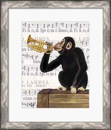 Framed Monkey Playing Trumpet Print