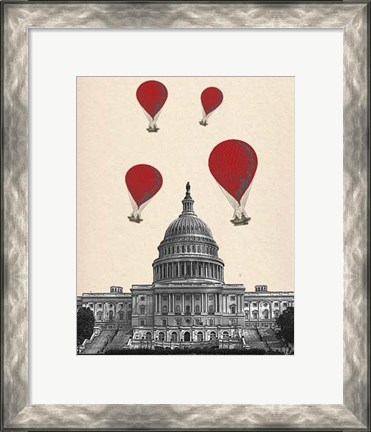 Framed US Capitol Building and Red Hot Air Balloons Print
