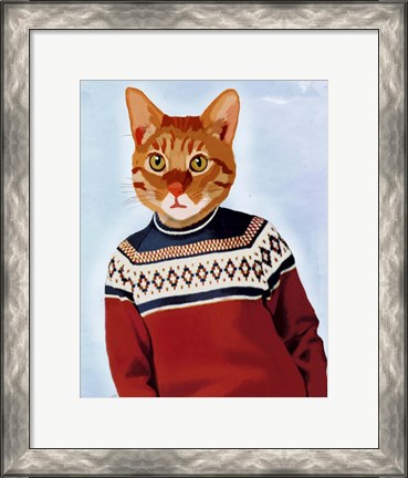Framed Cat in Ski Sweater Print