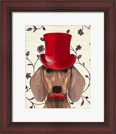 Framed Dachshund With Red Top Hat Print