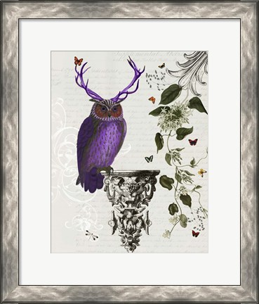 Framed Purple Owl With Antlers Print