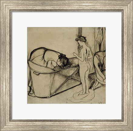 Framed Woman Cleaning a Tub and a Nude, 1908 Print