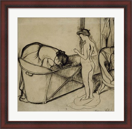 Framed Woman Cleaning a Tub and a Nude, 1908 Print
