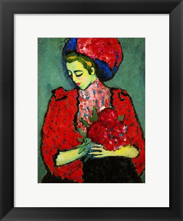 Framed Girl with Peonies 1909 Print