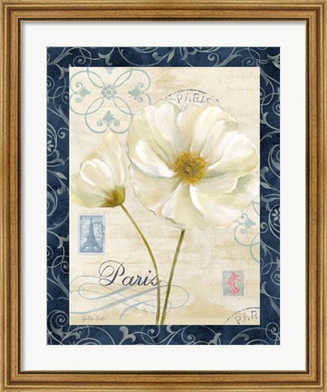 Framed Paris Poppies w/Navy Border I Print
