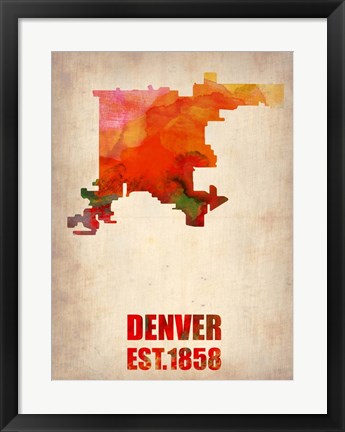 Framed Denver Watercolor Map Print