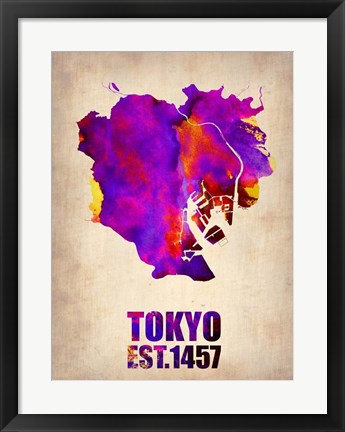 Framed Tokyo Watercolor Map 2 Print