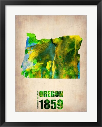 Framed Oregon Watercolor Map Print
