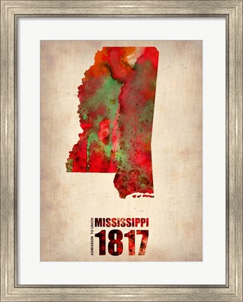 Framed Mississippi Watercolor Map Print