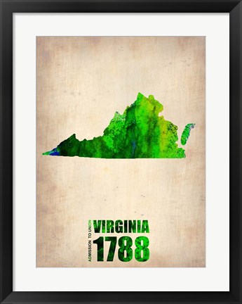 Framed Virginia Watercolor Map Print