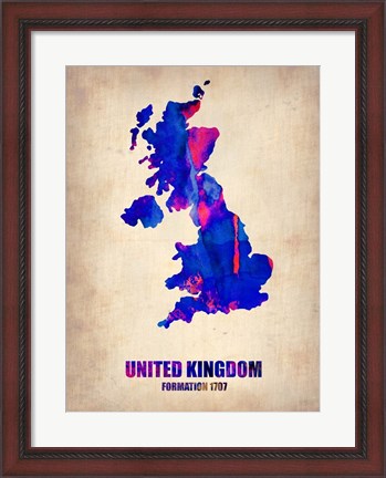 Framed United Kingdom Watercolor Map Print