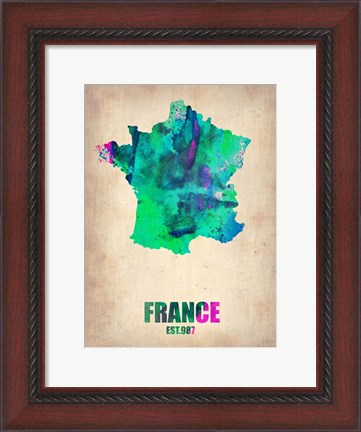 Framed France Watercolor Map Print
