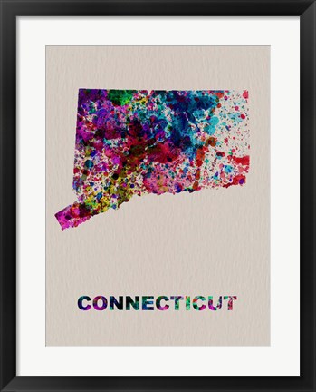 Framed Connecticut Color Splatter Map Print