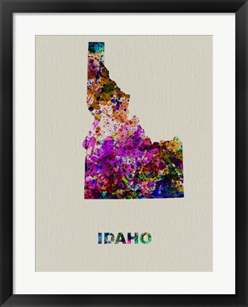 Framed Idaho Color Splatter Map Print