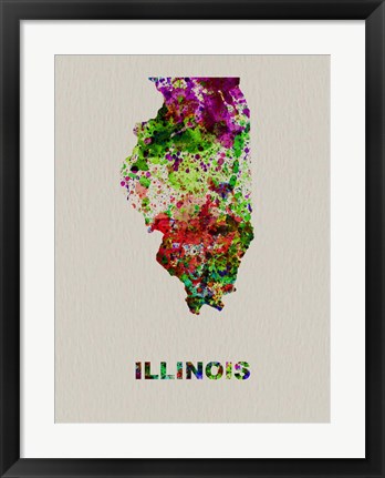 Framed Illinois Color Splatter Map Print