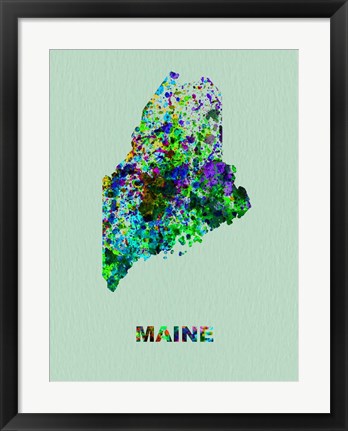 Framed Maine Color Splatter Map Print
