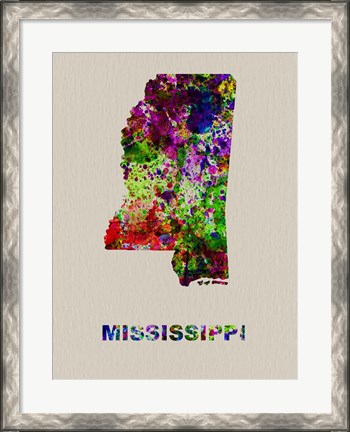 Framed Mississippi Color Splatter Map Print