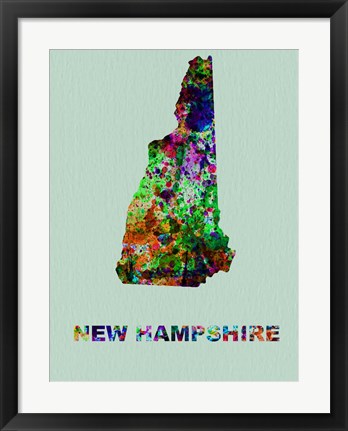 Framed New Hampshire Color Splatter Map Print