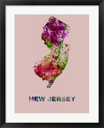 Framed New Jersey Color Splatter Map Print