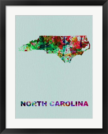 Framed North Carolina Color Splatter Map Print