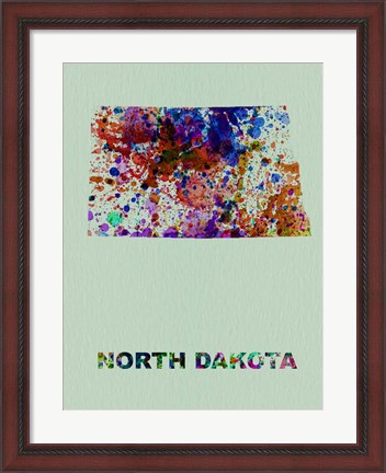 Framed North Dakota Color Splatter Map Print