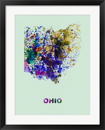 Framed Ohio Color Splatter Map Print
