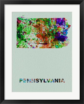 Framed Pennsylvania Color Splatter Map Print