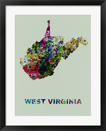 Framed West Virginia Color Splatter Map Print