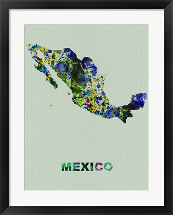 Framed Mexico Color Splatter Map Print