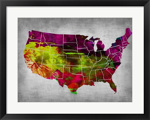 Framed USA Watercolor Map 4 Print