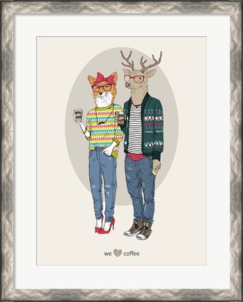 Framed Fox Girl And Deer Boy Hipsters Print