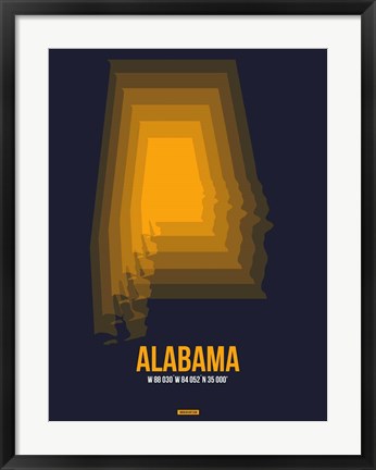 Framed Alabama Radiant Map 5 Print