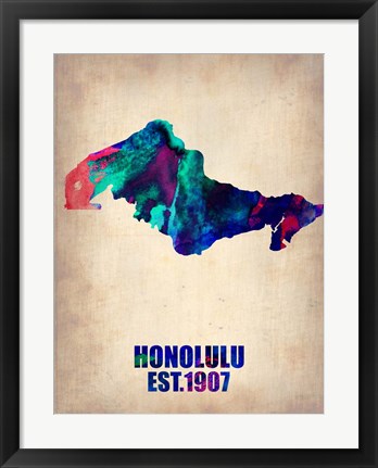 Framed Honolulu Watercolor Map Print