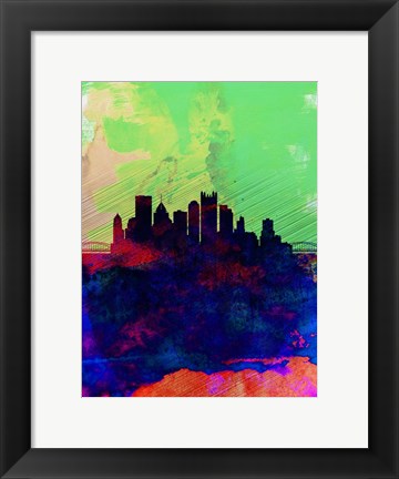 Framed Pittsburgh Watercolor Skyline Print