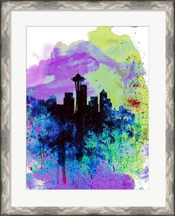 Framed Seattle Watercolor Skyline 1 Print