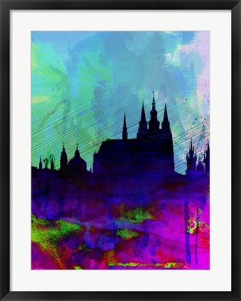 Framed Prague Watercolor Skyline Print