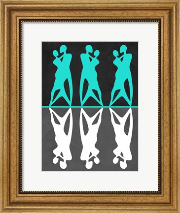 Framed Green and White Couple dancing Print