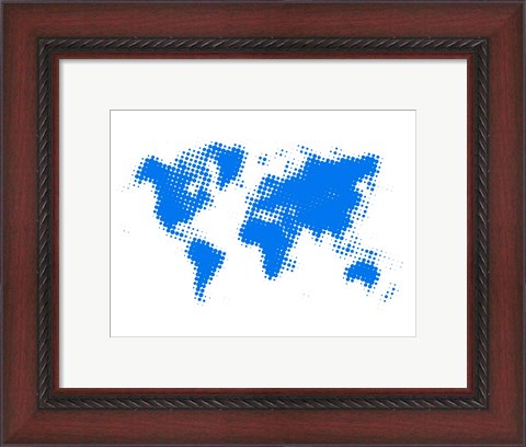 Framed Blue Dotted World Map Print